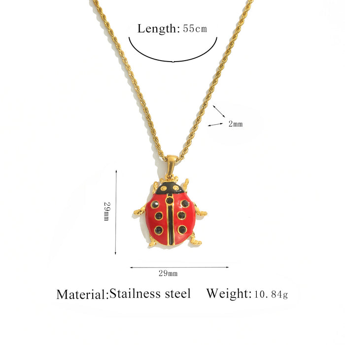 Wholesale Colorful Enamel Ladybug Stainless Steel Necklace