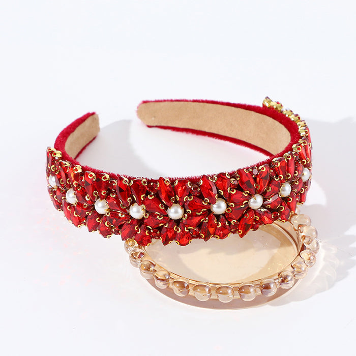 Wholesale Baroque New Half-Flower Novel Stained Glass Diamond Headband Retro Headwear Women' s Full Diamond Exquisite Simple Hair Accessories