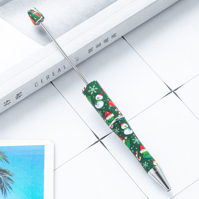 Wholesale Creative DIY plastic bead pen cartoon Christmas  bead ballpoint pen spot wholesale printed bead pen