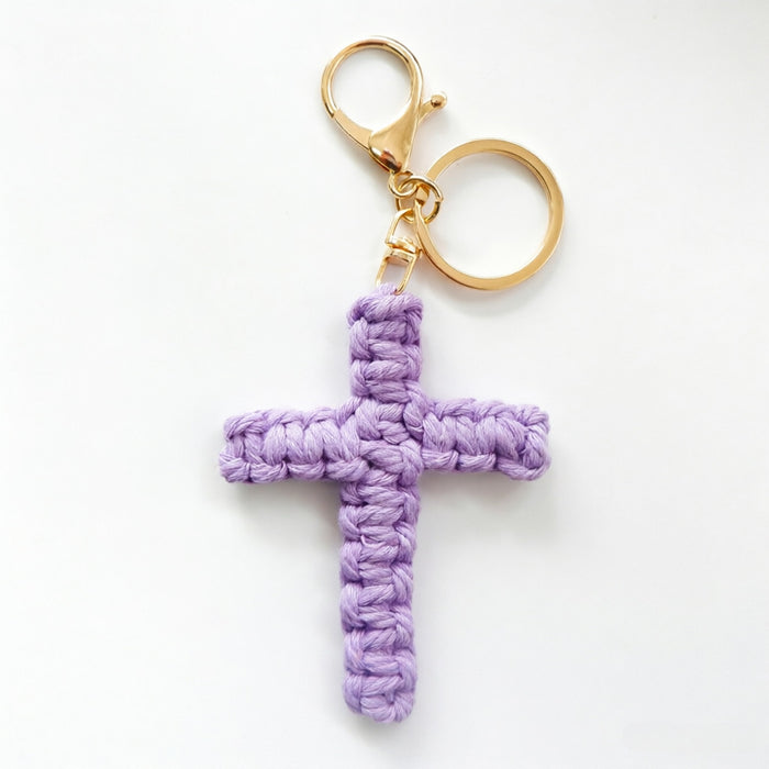 Wholesale Cotton Rope Cross Keychain Handmade Car Key Accessory Pink Pendant Gift