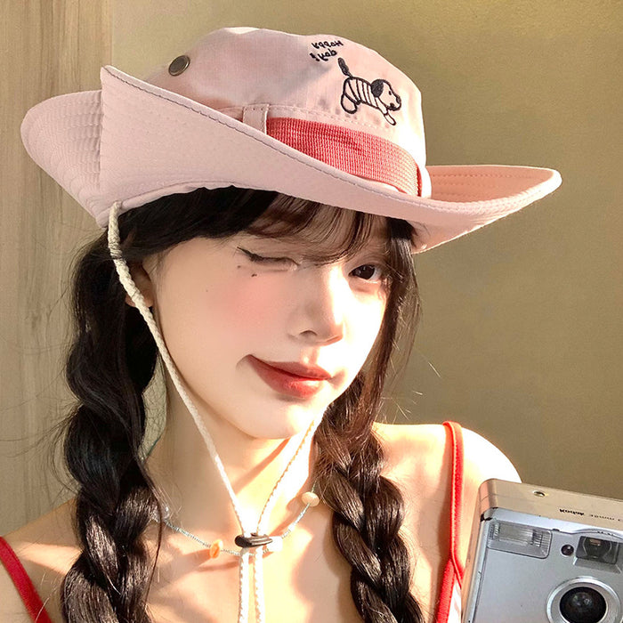 Wholesale Puppy Embroidered Mountaineering Hat Outdoor Camping Sunscreen Fisherman's Hat Travel Western Cowboy Hat