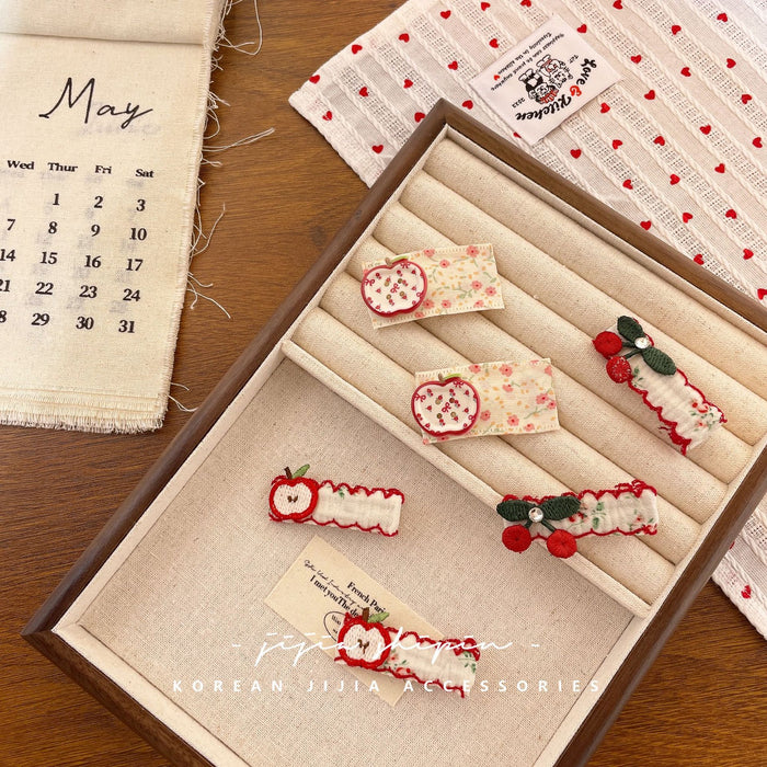 Wholesale New handmade fabric floral hair clip, cute apple cherry floral hair clip, versatile plaid hair accessory