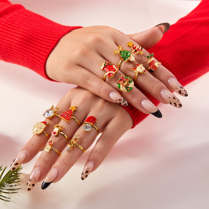 Wholesale Christmas Ring Set Cartoon Christmas Tree,  Old Man,  Elk Pattern Bracelet