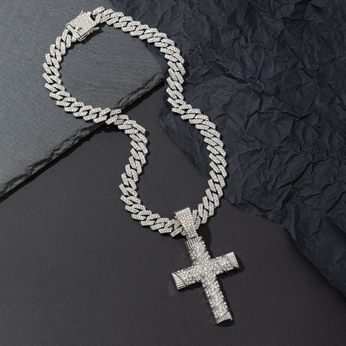 Wholesale New Personalized Full Diamond Cross Pendant Cuban Necklace Street Pendant Accessories