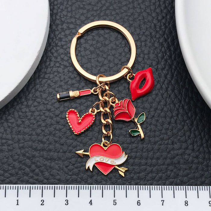Wholesale Dripping oil red cartoon lips metal keychain