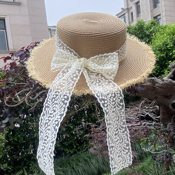 Wholesale Lafite Grass Edge Splicing Hat Sunshade Hat Artistic Bow