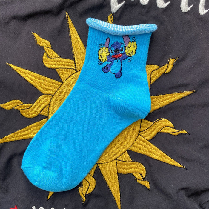 Wholesale Mid length socks for children and couples, versatile rolled edge short socks