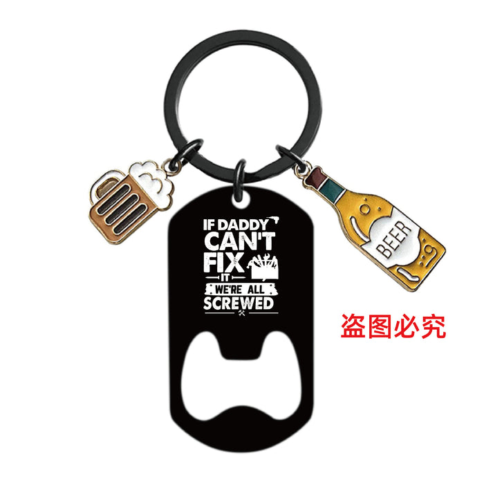 Wholesale Bottle Opener Wine Glass Father's Day Stainless Steel Keychain JDC-KC-GangGu051