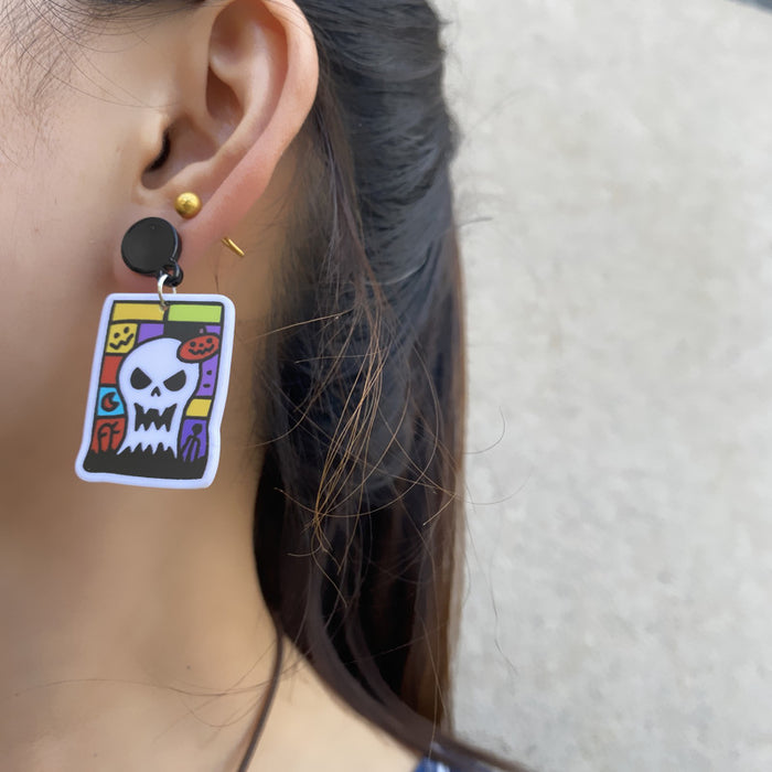 Wholesale  Series Earrings Acrylic Double-Sided Printing Funny Skull Pumpkin Cartoon Earrings