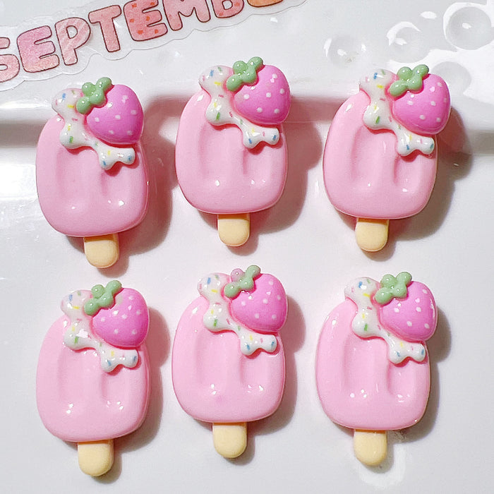 Wholesale Cute Strawberry Popsicle Resin Patch Handmade Material Cream Glue Mobile Phone Case Hair Accessories Shoe Buckle Accessories