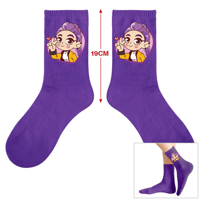 Wholesale Kpop Cute cartoon-themed printed colorful mid-calf socks