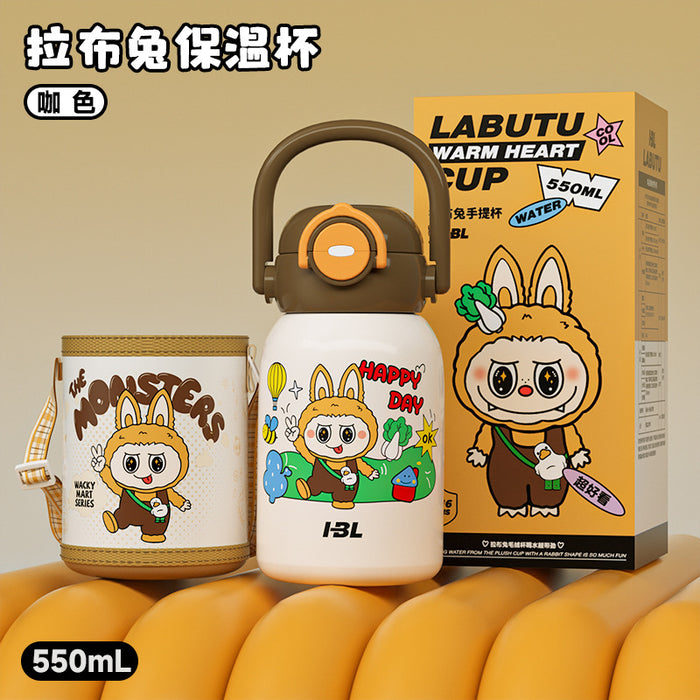 Wholesale New 316 Stainless Steel Cartoon Children' s Thermos Cup with Double Drinking Straw,  Cute Student Portable Cup with Handle