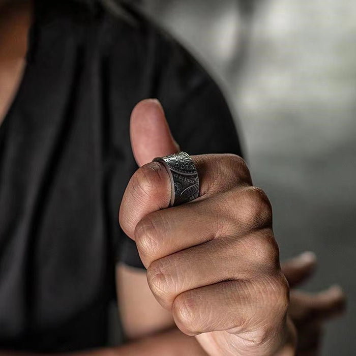 Wholesale Personalized Retro Open Ring Silver Coin Pair Ring