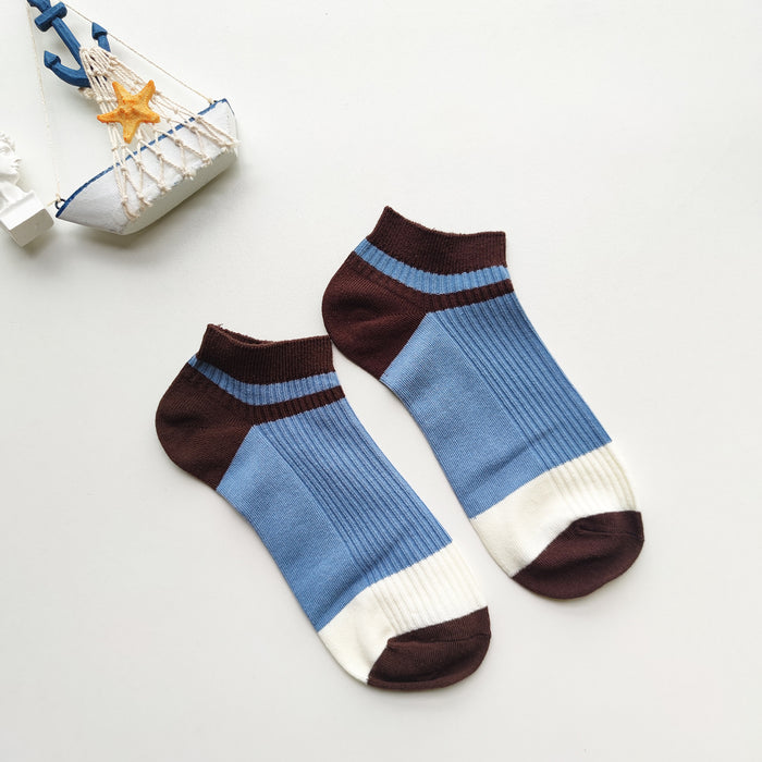 Wholesale Color blocked striped socks, pure cotton low cut boat socks, sports socks