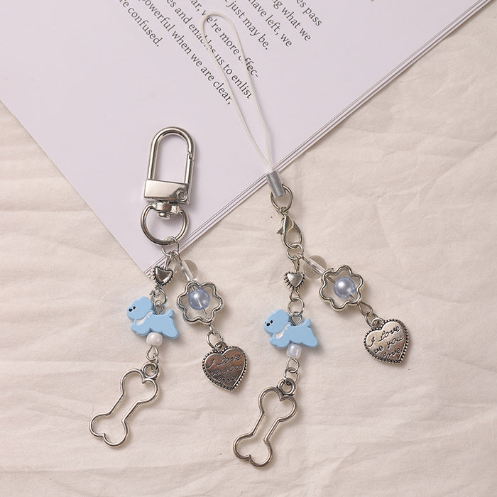 Wholesale Blue puppy phone chain pendant bag pendant keychain heart pendant