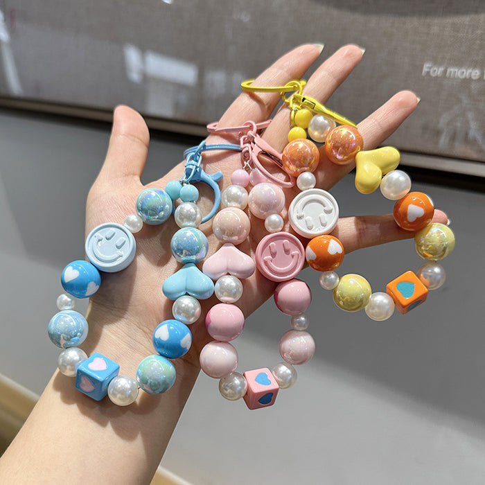 Wholesale New smiley face bead chain keychain DIY love cute backpack pendant car keychain