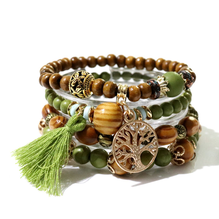 Wholesale Creative Tassel Multi-layer Wooden Bead Ethnic Style Wristband JDC-BT-NHong003