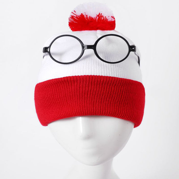 Wholesale  Hat Woolen Christmas Knitted Hat Red and White Christmas Hat Fur Ball Knitted Hat Red and White Hat Glasses