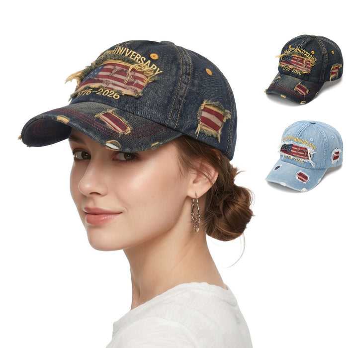 Wholesale USA Flag Embroidered Distressed Denim Baseball Cap - Patriotic Independence Day Gift Fashion Accessory