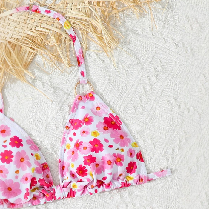 Wholesale New two-piece split swimsuit with floral hanging neck for children