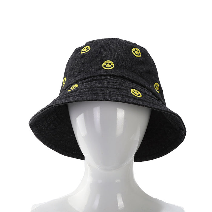 Wholesale Blue Fisherman Hat Embroidered Smiley Face Versatile Sun Protection Hat