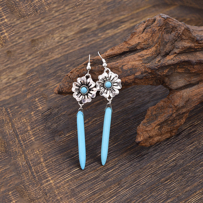 Wholesale Alloy ethnic style turquoise tassel exquisite earrings