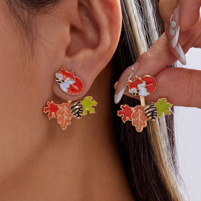 Wholesale Zinc Alloy Drop Earrings with Maple Leaf and Fox Design