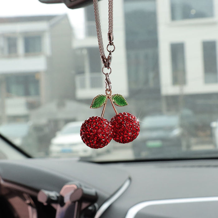 Wholesale Crystal Cherry Strawberry Car Charm Pendant Trendy Car Key Accessory