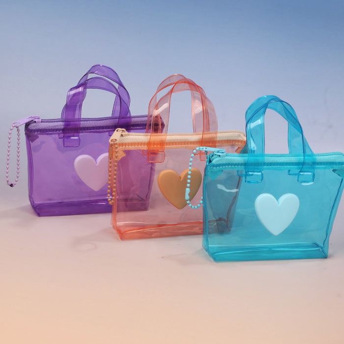 Wholesale Chic Heart Shaped Solid Pink Jelly Waterproof Coin Purse Earphone Bag Gift Pendant Storage Pouch For Everyday Use