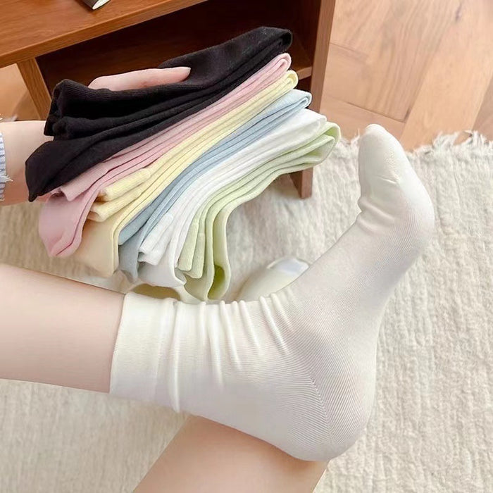 Wholesale White mid length socks made of pure cotton, high cut, and elastic, long socks that absorb sweat and pile up socks