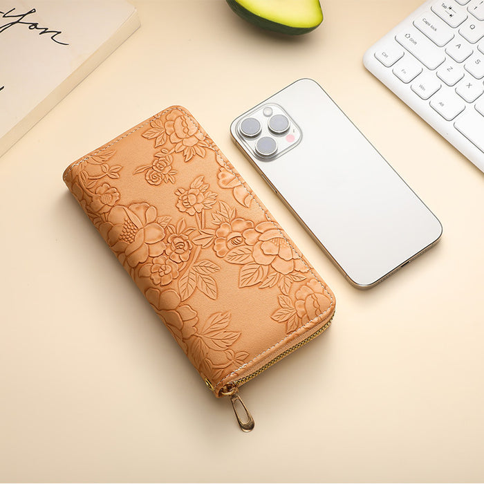 Wholesale Literary Floral Embossed Women' s Pu Wallet Light Blue Daily Matching Boutique MOQ:3