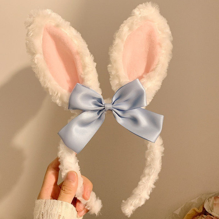 Wholesale Cute bow bunny ears lace trim plush headband