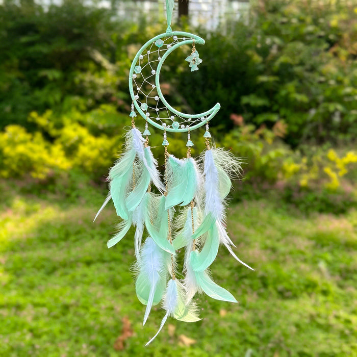 Wholesale Handmade Moon Feather Dream Catcher Macaron Color Decorative Wall Hanging MOQ≥2