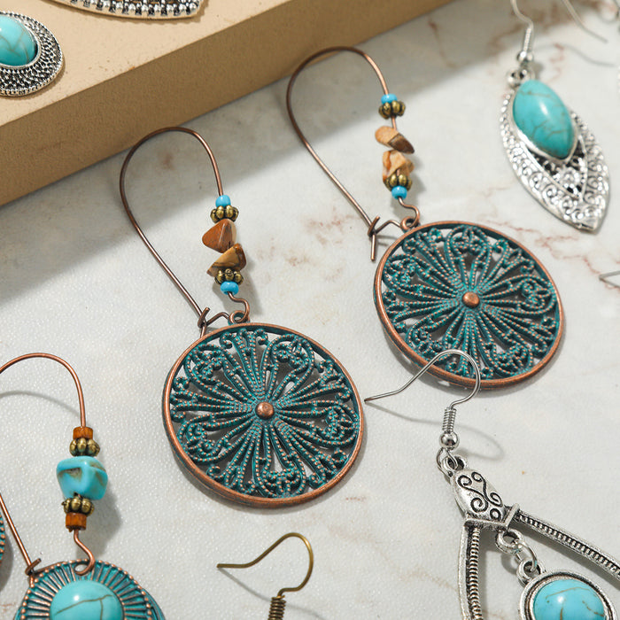 Wholesale Bohemian turquoise earrings with retro and nostalgic style earrings set
