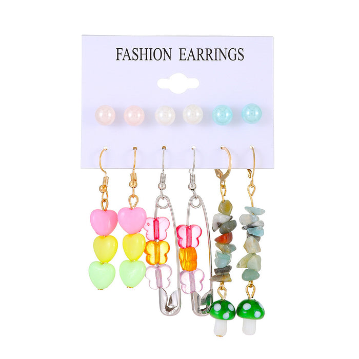 Wholesale Earrings Color Butterfly Love Pearl Flower Mushroom Earrings Six Piece Set JDC-ES-D660