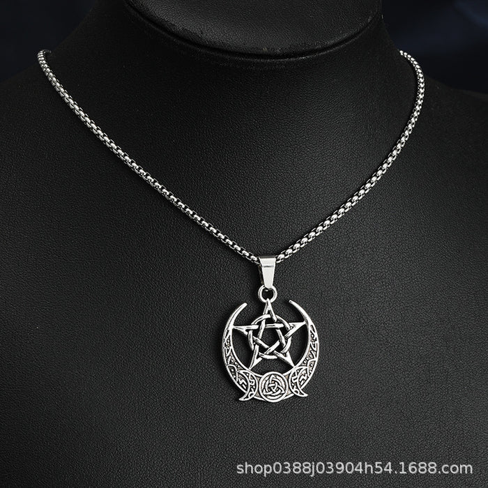 Wholesale Stainless Steel Star Moon Pendant Tarot Card Star Moon Necklace Jewelry for Men