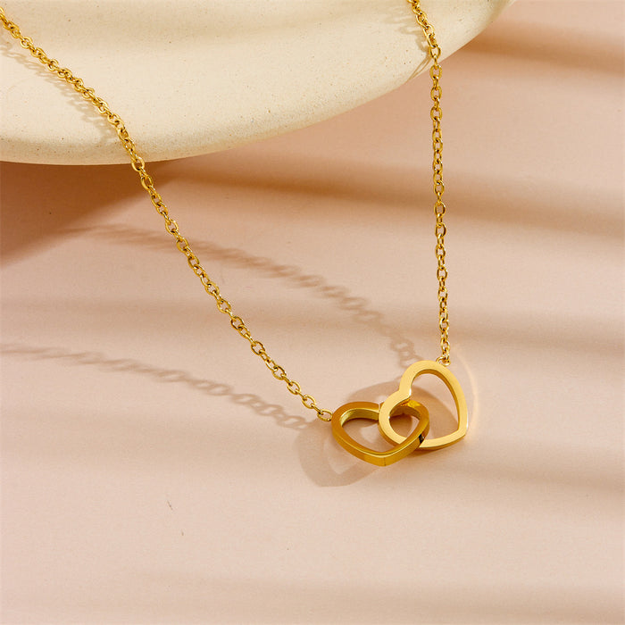 Wholesale 2pcs Heart-shaped ring necklace elegant and versatile titanium steel necklace