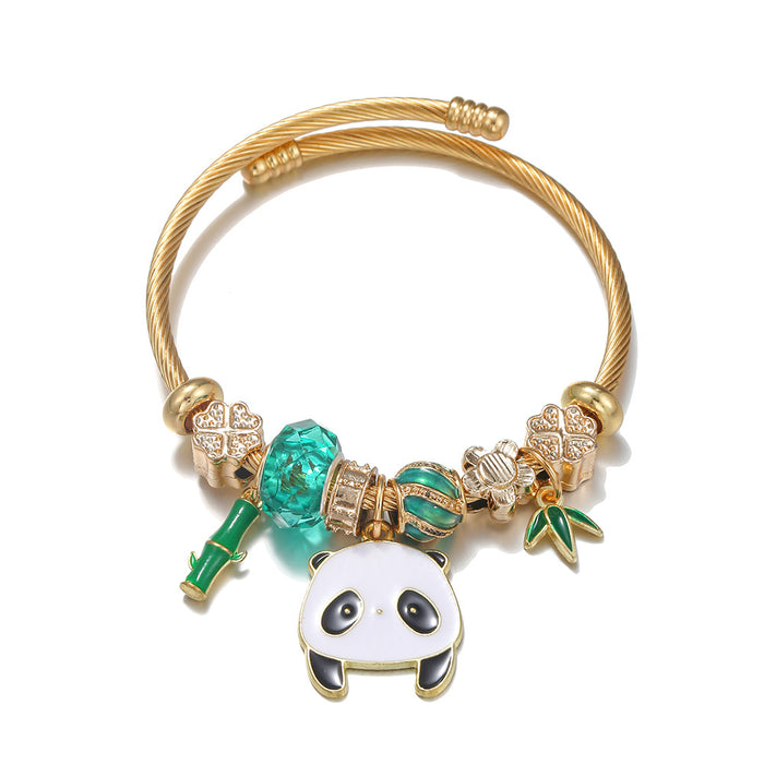 Wholesale Green Series Panda Bamboo Pendant Stainless Steel  Bracelet JDC-BT-WeiY020