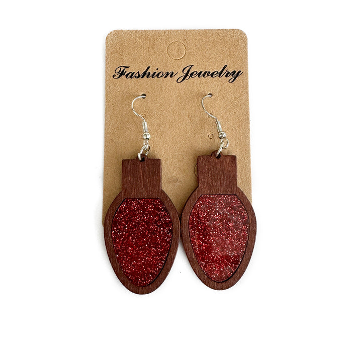 Wholesale Christmas lights acrylic earrings wood inlay flash multi-color earrings