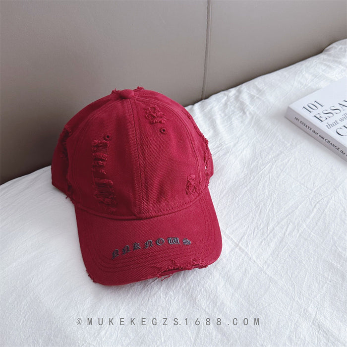 Wholesale Children's duckbill cap with worn holes, embroidered letters, fashionable sun shading baseball caps for boys and girls