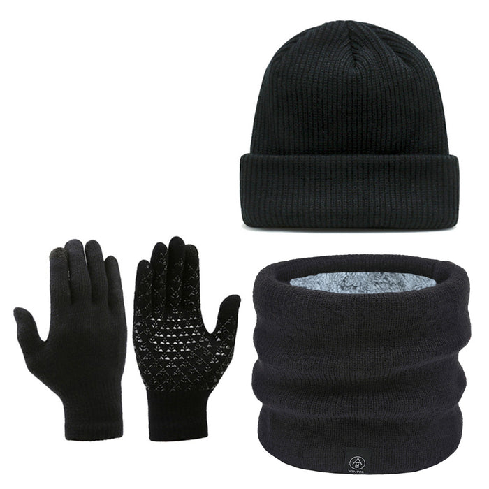 Wholesale Three-Piece Set  Knit Hat Touchscreen Gloves Neck Warmer  Thickened
