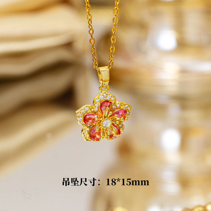 Wholesale Four-Leaf Clover Necklace Women' s Micro-Inlaid Gold Electroplated Pendant