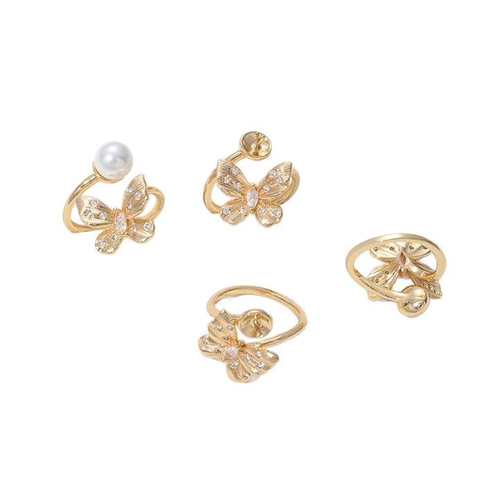 Wholesale Zirconium inlaid butterfly strap, hanging ring, earring accessories, pearl ring, handmade DIY earring material