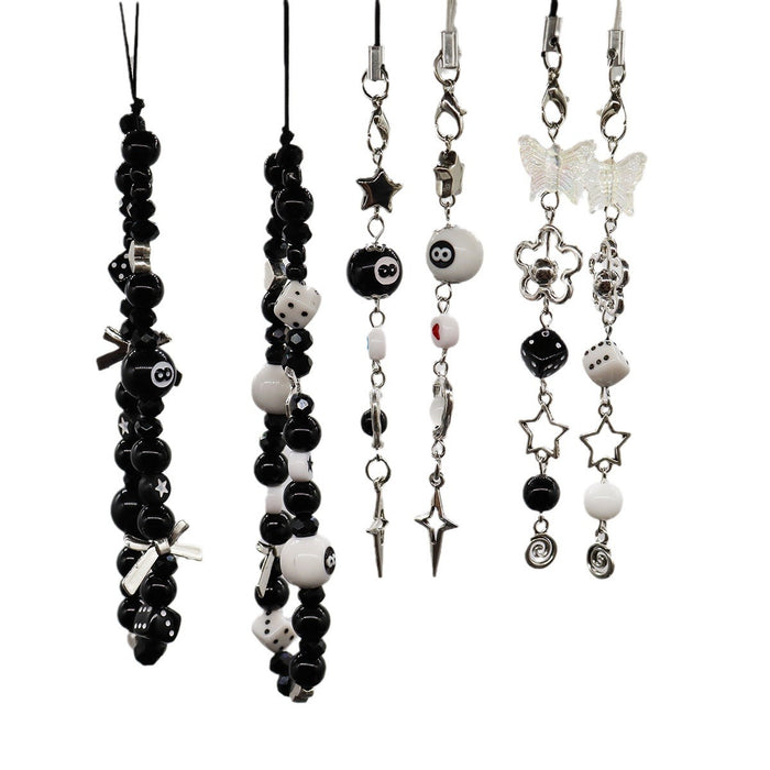 Wholesale black 8 dice bow star mobile phone chain bag buckle personality pendant lanyard