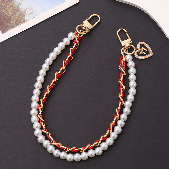 Wholesale Pearl Handheld Chain DIY Mobile Phone Case Accessories Metal Chain Keychains JDC-KC-GL003