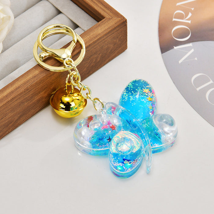Wholesale Acrylic oil-filled glitter butterfly keychain