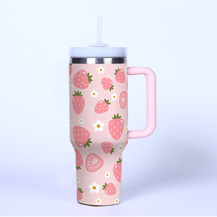 Wholesale Cross-Border 40oz Second Generation Car Cup Large Capacity Cup Cold Stainless Steel Thermos Cup Outdoor Cherry Strawberry Ice Cup