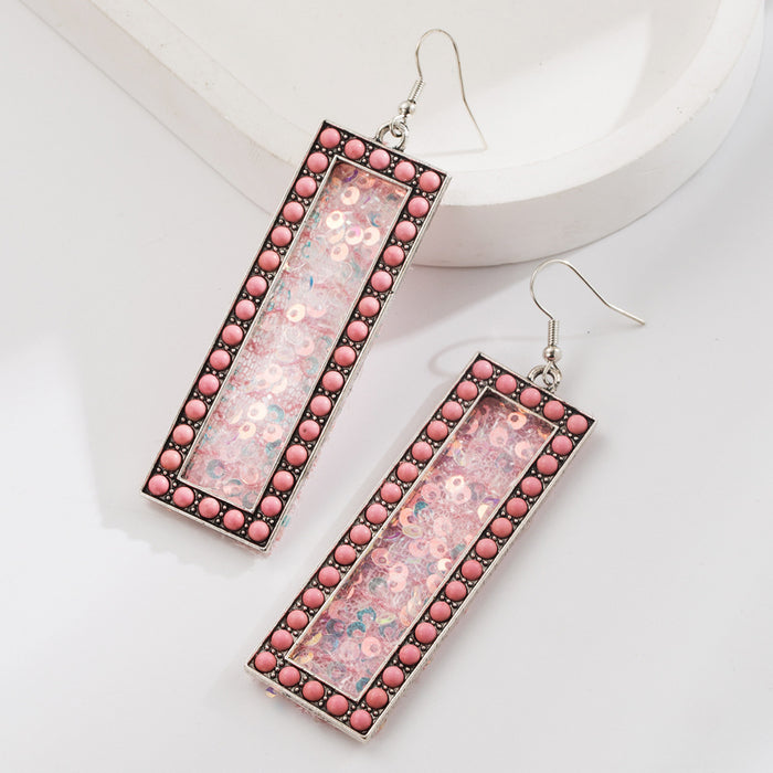 Wholesale Diamond-Encrusted Pink Turquoise Sequin Leopard Print Leather Earrings New Retro Elegant Earrings for Women