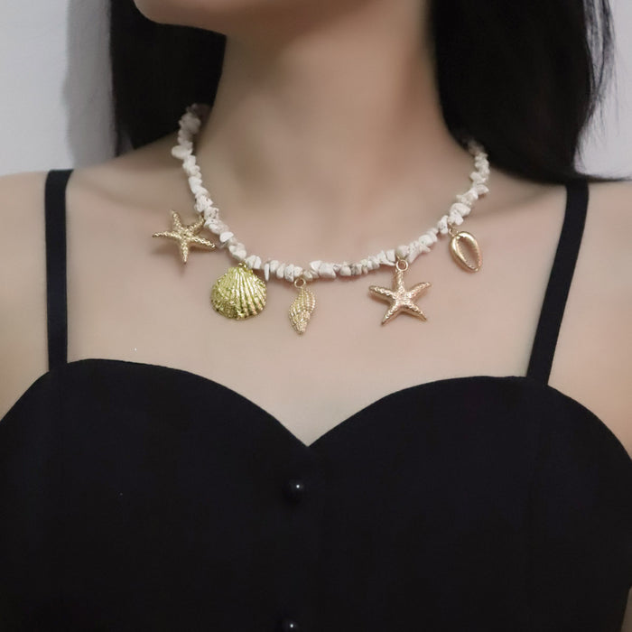 Wholesale Ocean Vacation Style Beach Shell Conch Sea Star White Turquoise Necklace