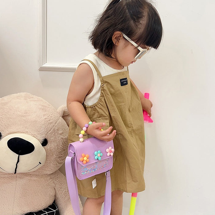 Wholesale Trendy Kids Handbag with Flower Pearl Design Cute Shoulder Bag